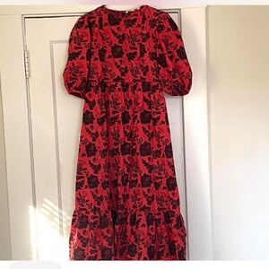 zara red floral tiered dress